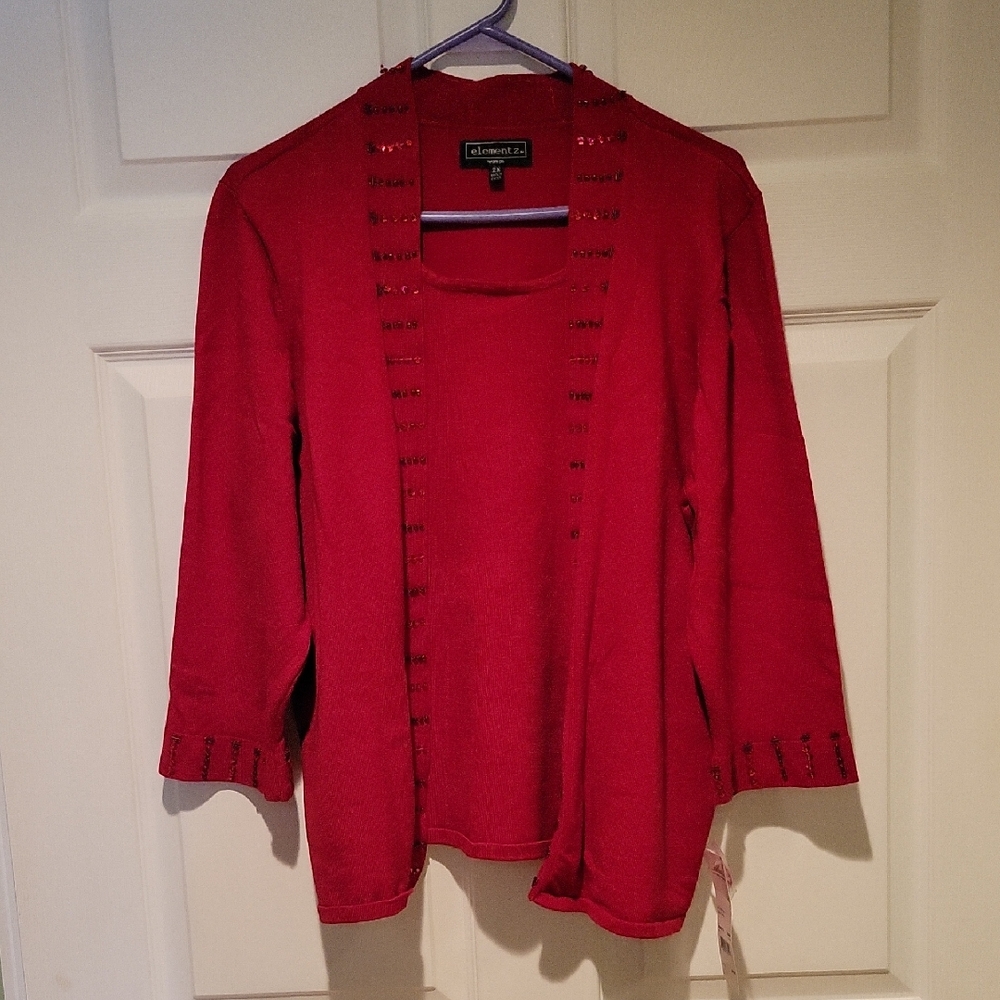 Elementz Bold Red Two Piece Cardigan